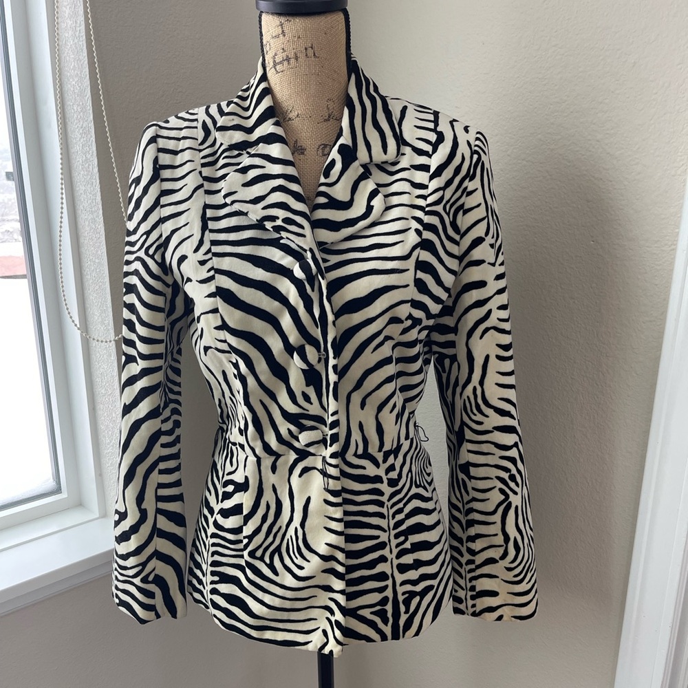 Zebra Print Women's Blazer Jacket - Black & White Velvet Feel